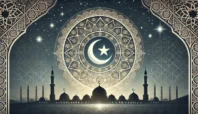 Masjid dengan latar belakang bulan dan bintang
